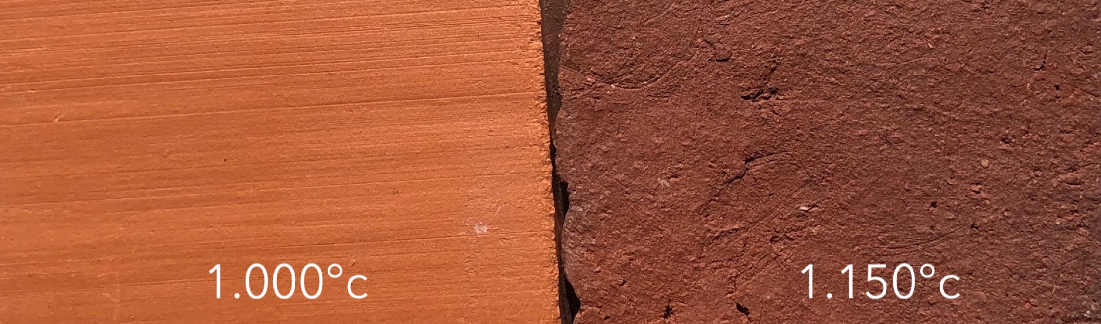 Noron Stoneware firing chart comparing the colour at 1000°C and 1150°C